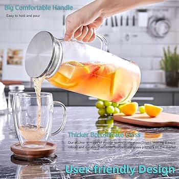 Amazon.com: Bivvclaz 2 Pack 2 Liter 68 oz 2.1 Qt Glass Pitcher