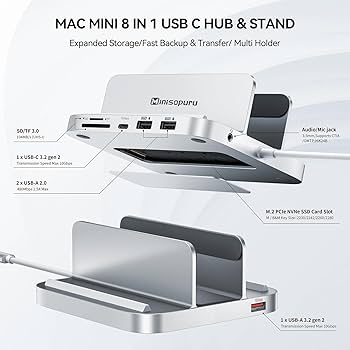 Minisopuru Mac Mini Dock & Stand With M.2 NVMe SSD Enclosure - 8