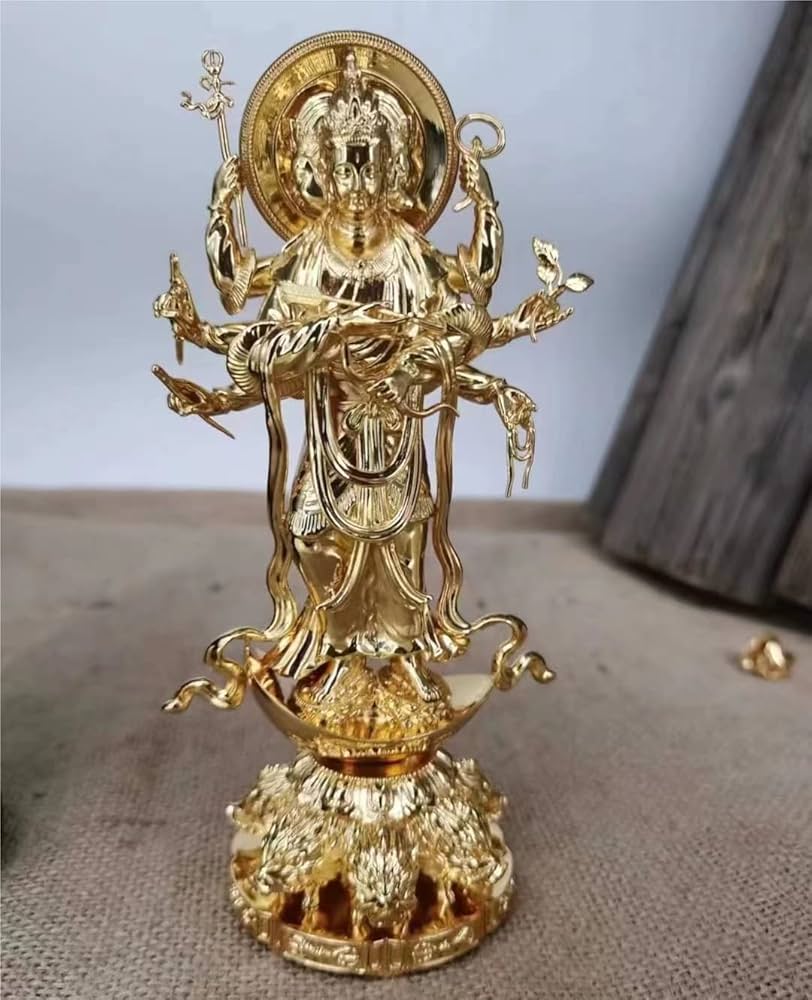 Amazon｜仏像 摩利支天 立像 騎猪像 真鍮材質 総高16cm護身 蓄財｜仏像