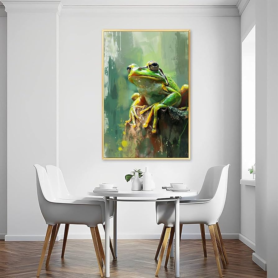 Amazon.co.jp: 絵画 緑のカエル アートパネル ポスター 動物イラスト