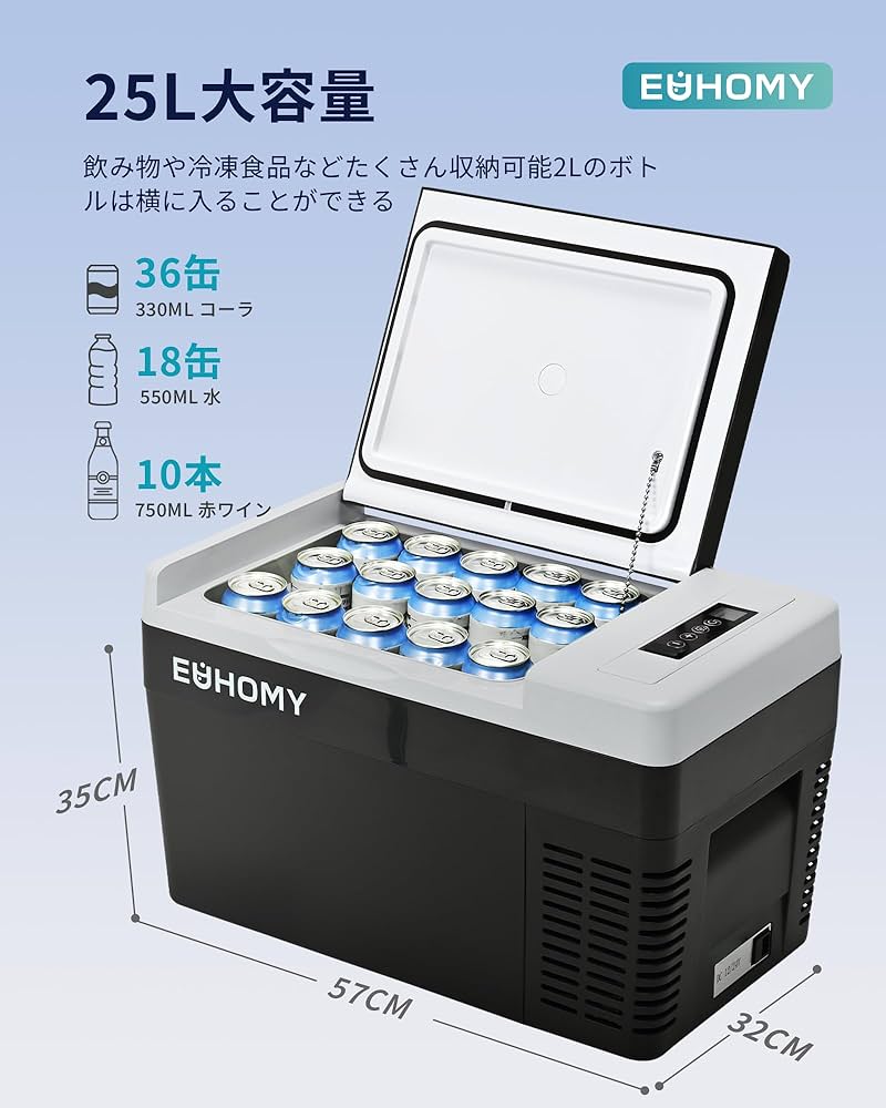 Amazon.co.jp: EUHOMY 車載冷蔵庫 ポータブル冷蔵庫 小型 【-20℃～20