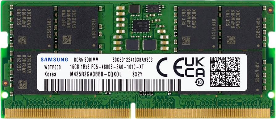 Samsung 16GB DDR5 4800MHz PC5-38400 CL40 SODIMM 1Rx8 1.1V Non-ECC