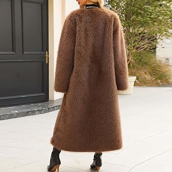 Long Faux Fur Coat for Women Long Open Front Cardigan Fuzzy Fleece