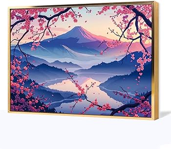 Amazon.co.jp: 絵画 富士山 桜湖 水彩画インテリア 絵画 イラスト