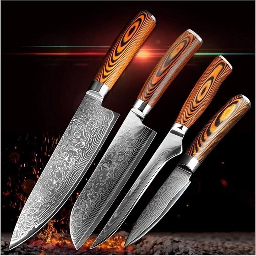 Amazon｜包丁 キッチンシェフナイフ4個セット、ダマスカス鋼ブッチャー