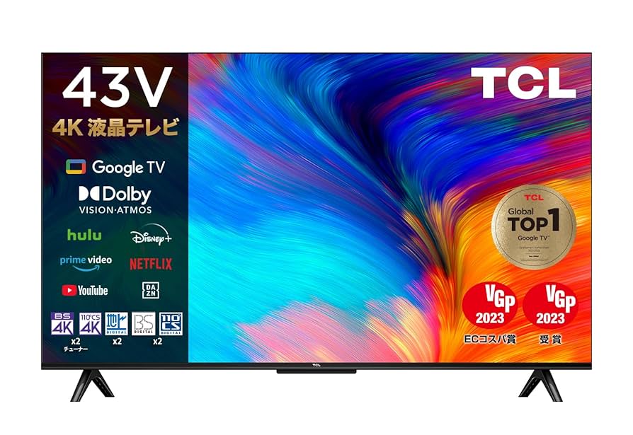 TCL スマートテレビ 4K液晶カラーテレビ 43V6B 2024年製 43V型 TCL