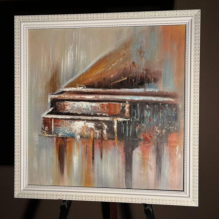 Amazon.co.jp: 手書き油絵 幻想ピアノ 絵画 フレーム付き インテリア