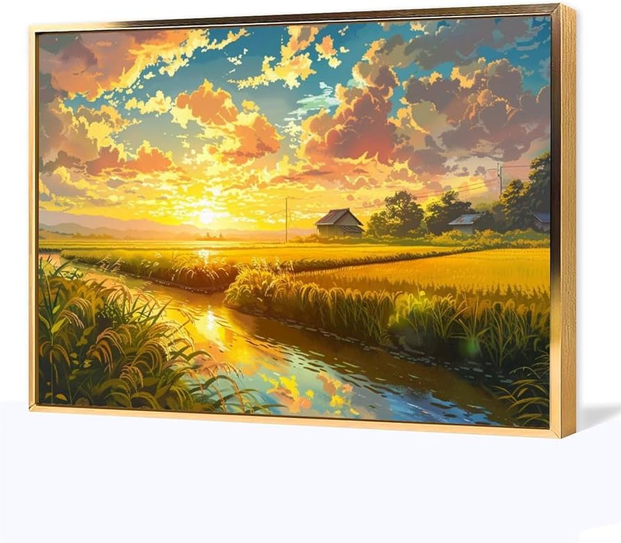 Amazon.co.jp: 絵画 田園地帯の夕日の眺め アートパネル ポスター 魅力