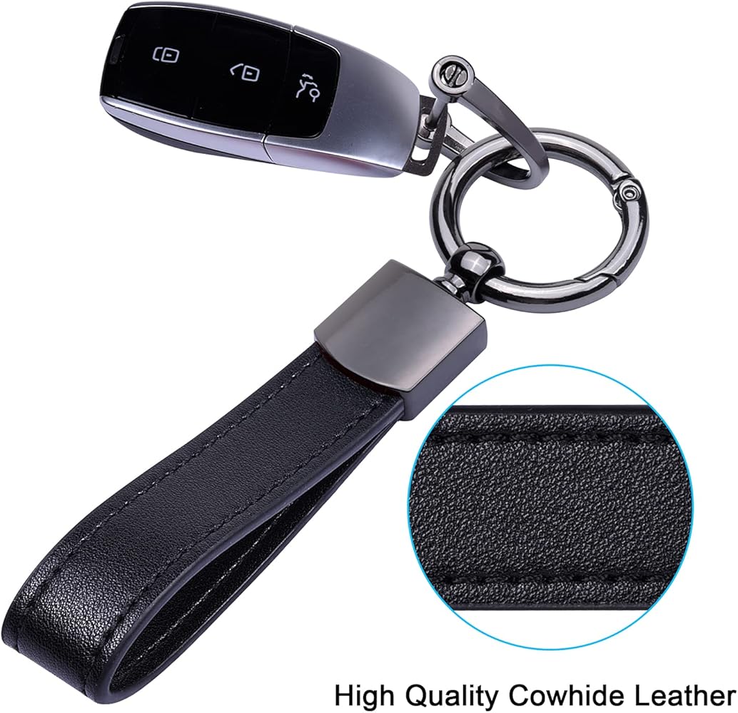 Wisdompro Genuine Leather Car Keychain, Universal Key Fob Keychain