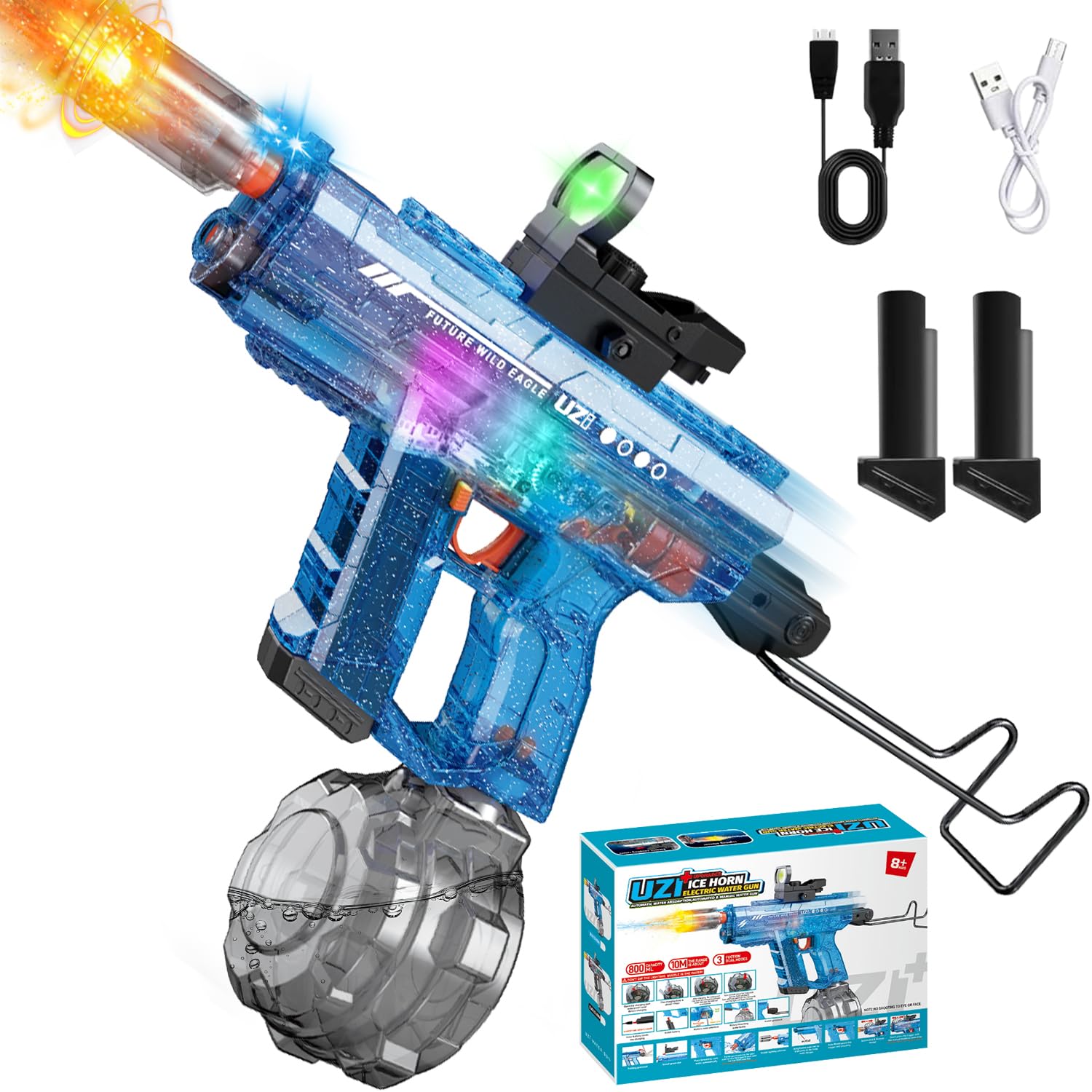 Amazon | 電動ウォーターガン 水鉄砲 電動 【クールなLED噴火効果&自動