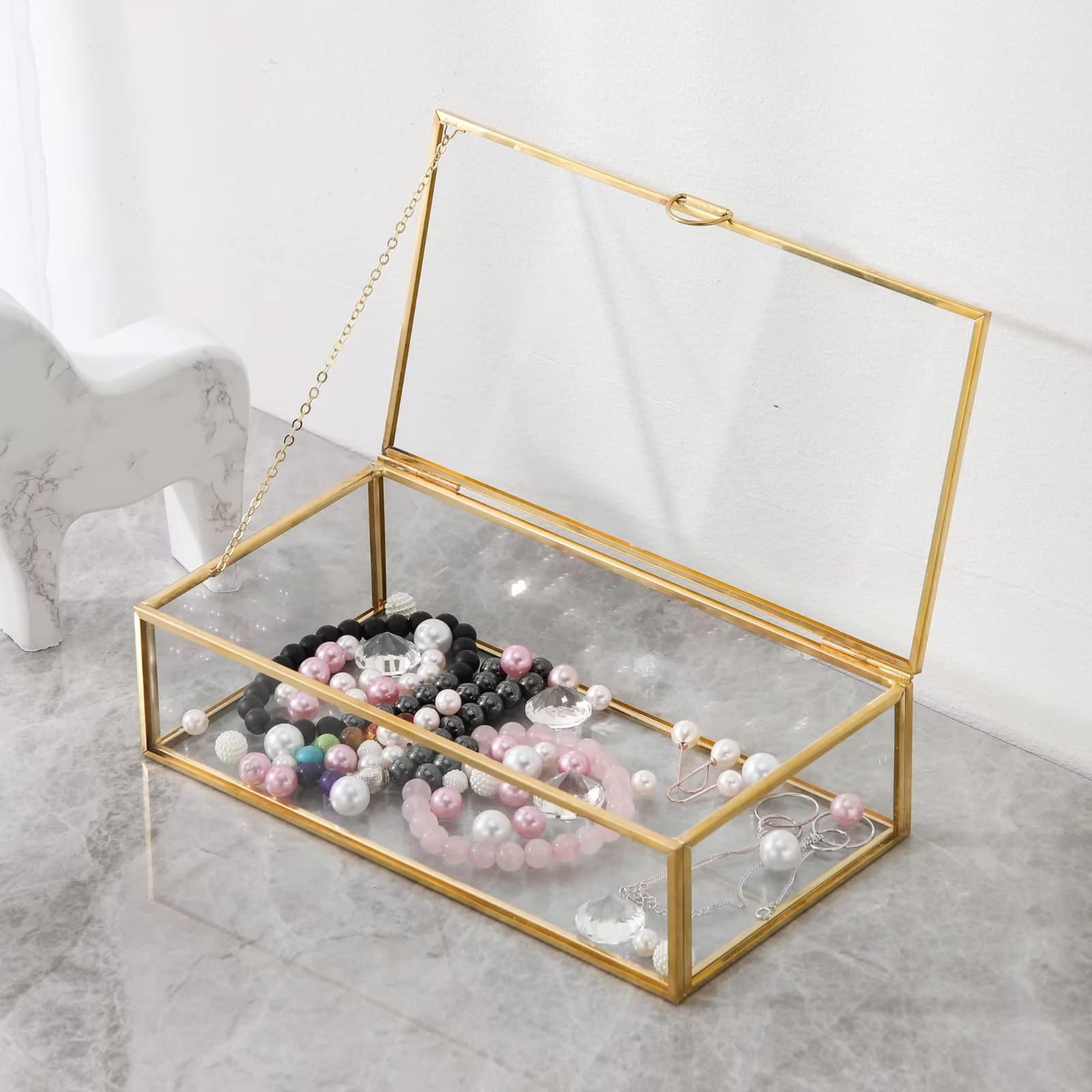 Amazon.com: WHSLILR Vintage Glass Jewelry Box Keepsake Box with