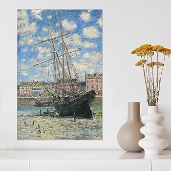 Amazon.co.jp: クロード・モネ 海辺の船完全手描き油絵 装飾用絵画