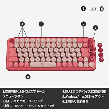 Amazon.co.jp: ロジクール POP KEYS K730RO メカニカル ワイヤレス