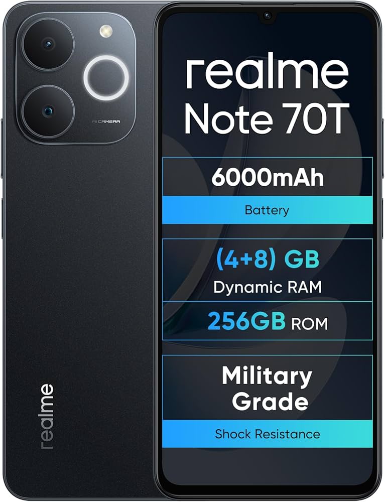realme Note 70T 4 + 256 GB Smartphone, Display Eye Comfort 6.75
