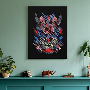 Amazon.co.jp: アートパネル 鬼の面 インテリア 絵画 飾り絵 装飾画