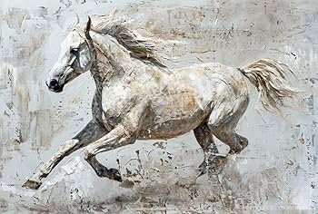 Amazon.co.jp: 29 ダイナミックな走る馬の油絵 | 長方形の偉大な白い馬