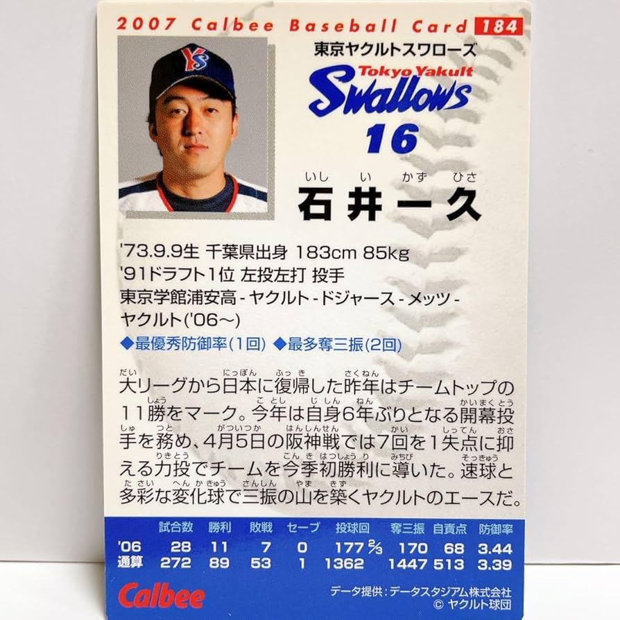 Amazon.co.jp: 東京ヤクルトスワローズ 石井一久 '07プロ野球カード184