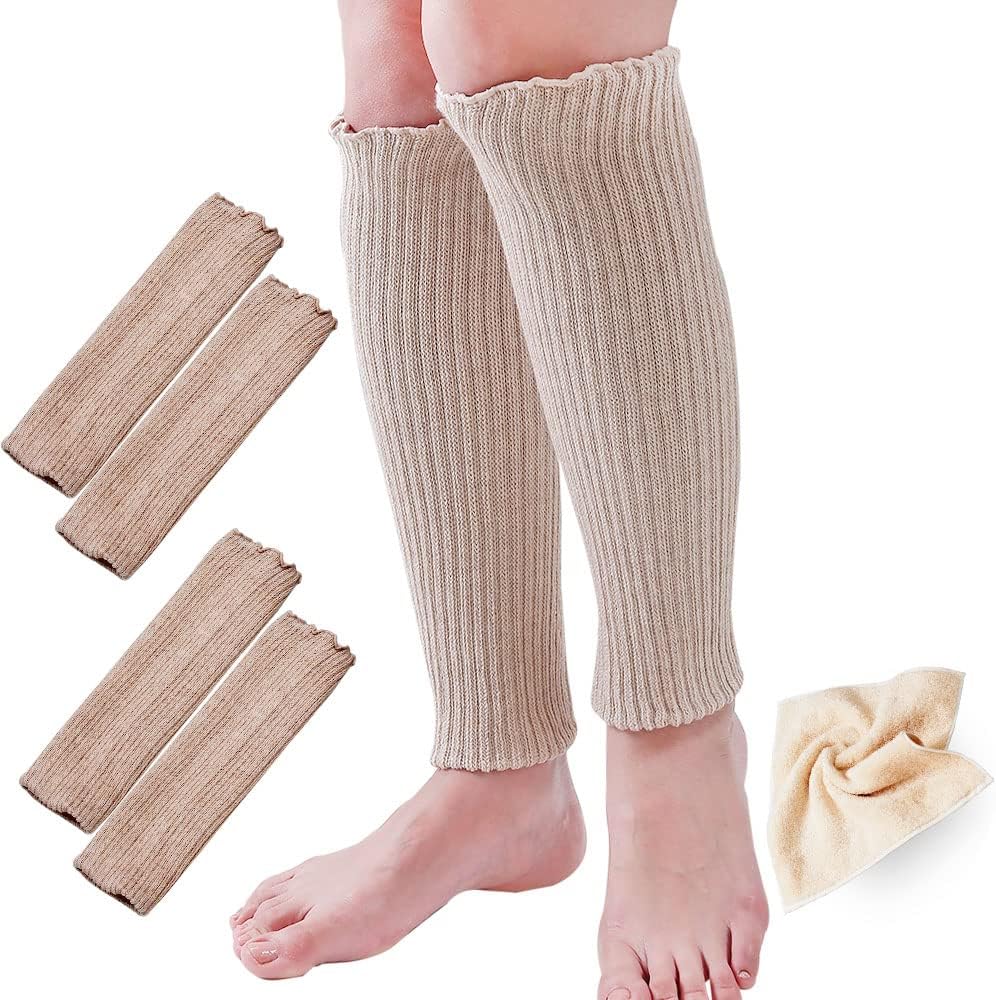 Amazon.co.jp: キャメル＆シルク 二重編み レッグウォーマー 2足セット