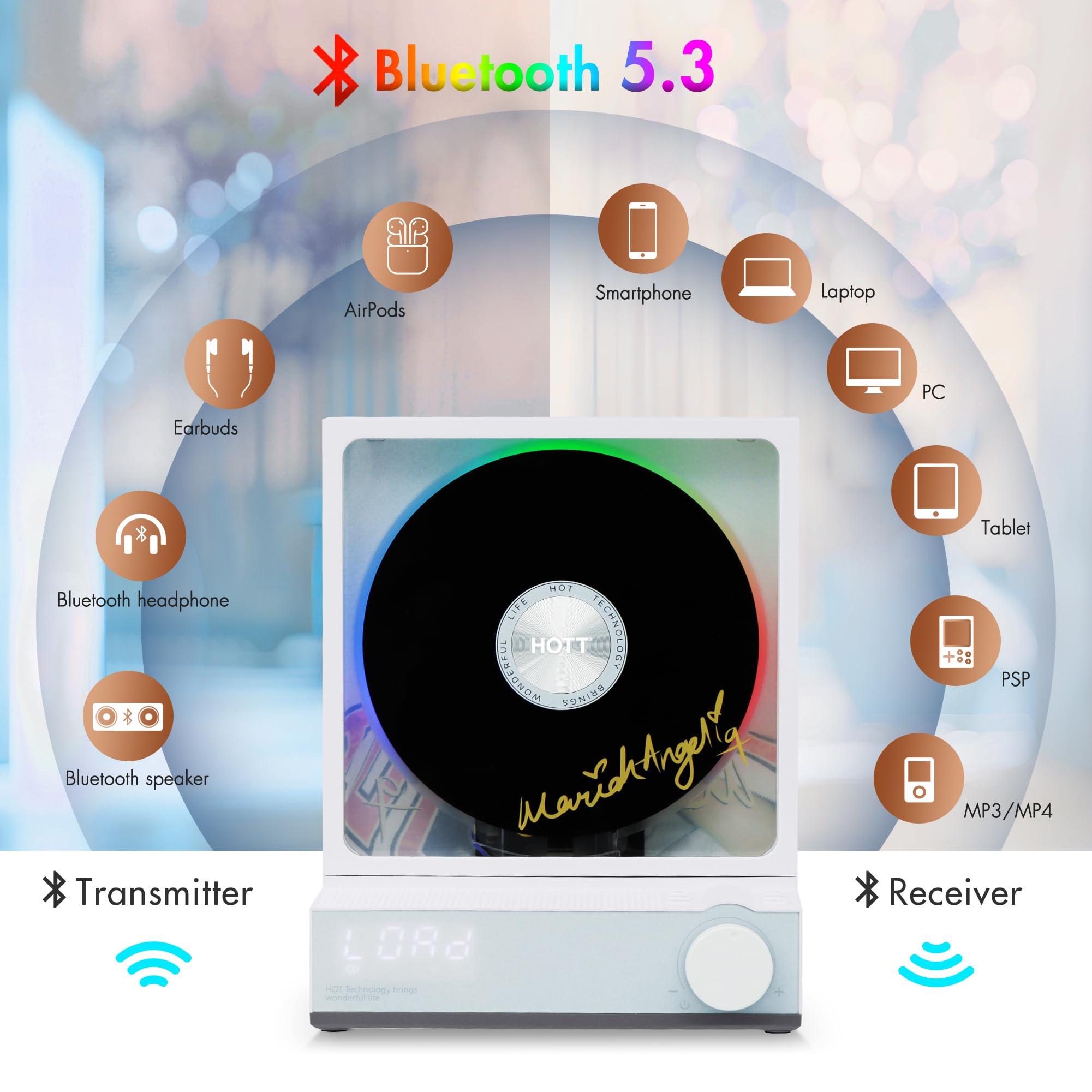 Amazon.com: HOTT Portable CD Player,Retro Bluetooth 5.3 CD Players
