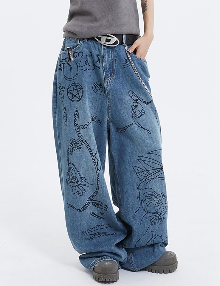 Amazon.com: Men's Jeans Baggy Pants Y2K Hip Hop Jeans Vintage