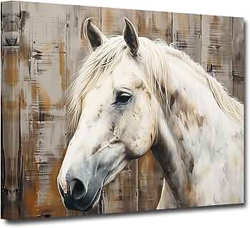 Amazon.co.jp: CXHOSTENT白馬の絵スタリオンウォールアート素朴な馬の