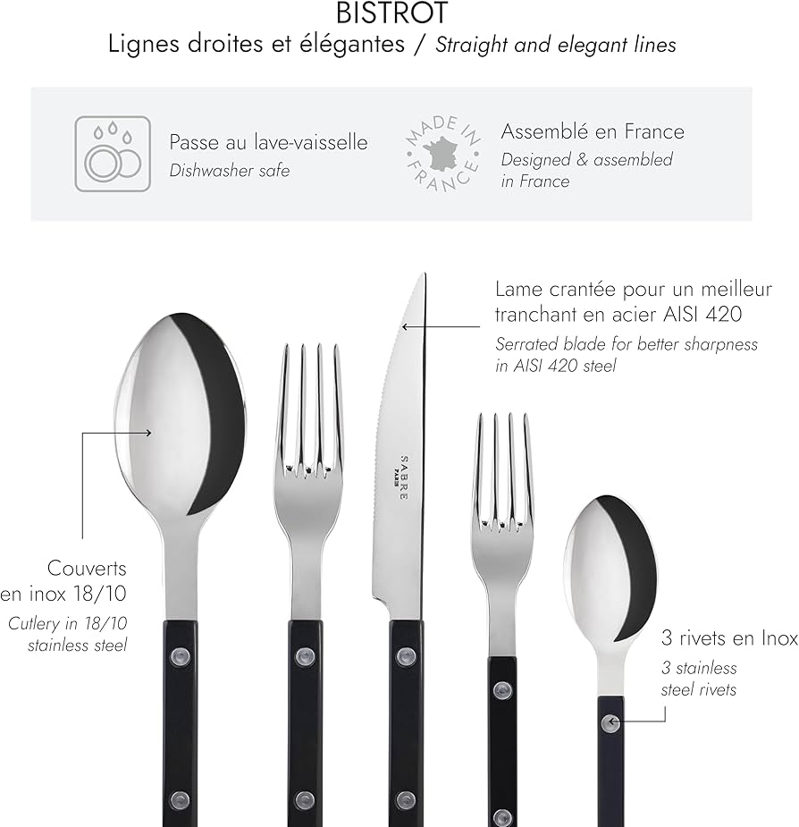 Amazon.com | SABRE PARIS - 5-Piece Flatware Set - Bistrot