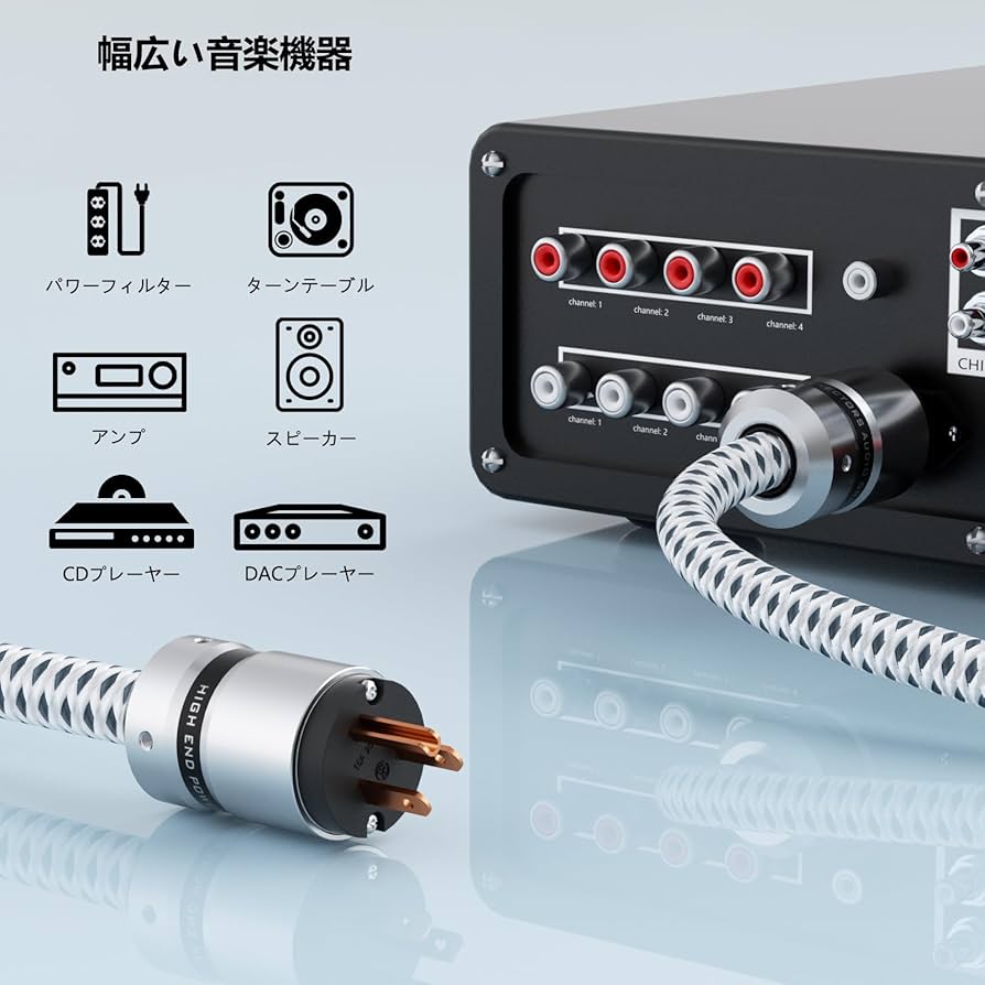 Amazon | Monosaudio 12AWG オーディオ電源ケーブル 純銅OFC 3ピン