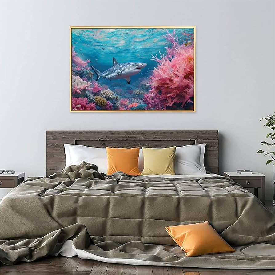 Amazon.co.jp: 絵画 珊瑚海を通過するサメインテリア 絵画 超リアルな