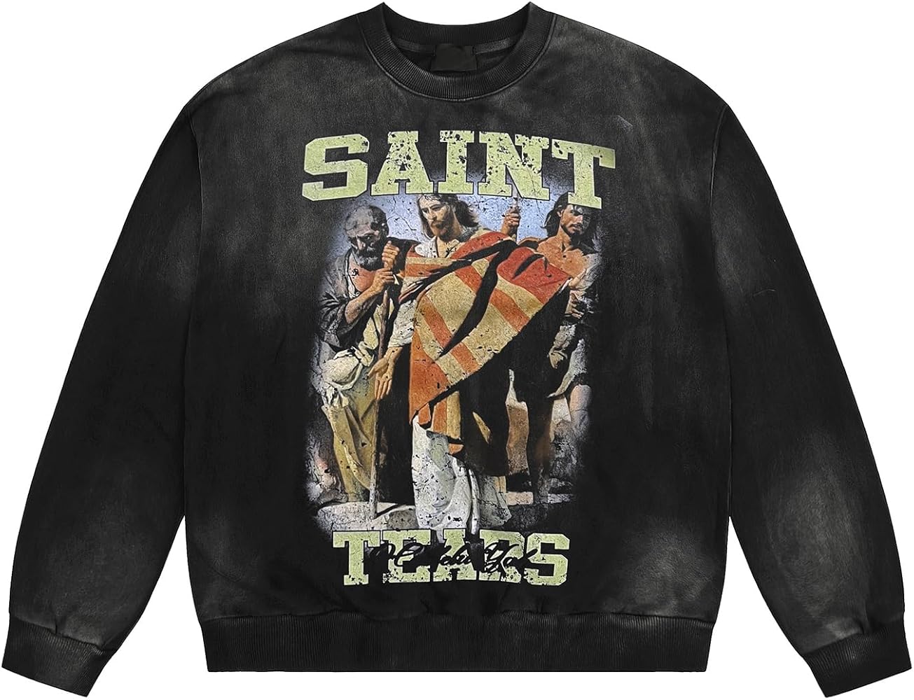 Arnodefrance Men Saint Graphic Sweatshirts Vintage Washed Printing