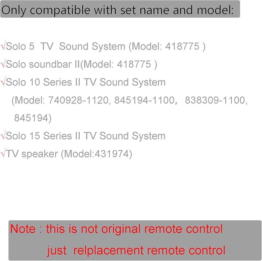 Amazon | 代替品リモコン適用されますBose Solo 5 10 15 Series ii TV