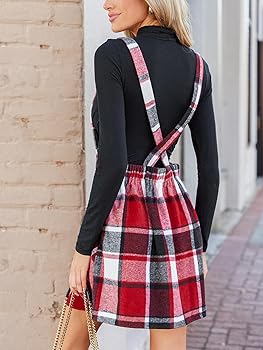 CUPSHE Women's Mini Dress Square Neck Plaid Print Cross Back