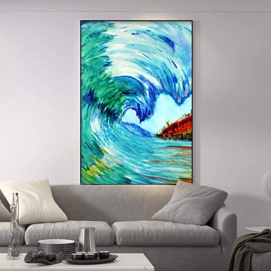 Amazon.co.jp: ハワイ絵画のオリジナルアート、オアフ島の水彩画の海の