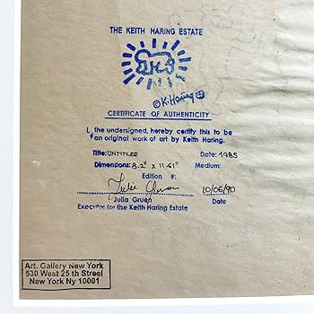 Amazon.co.jp: 真作貴重キースヘリング直筆サイン入り絵画 手書き 財団