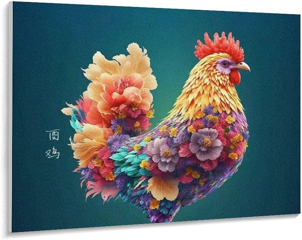 Amazon | 花で作られたカラフルな鶏 数字油絵 カラフルな動物の
