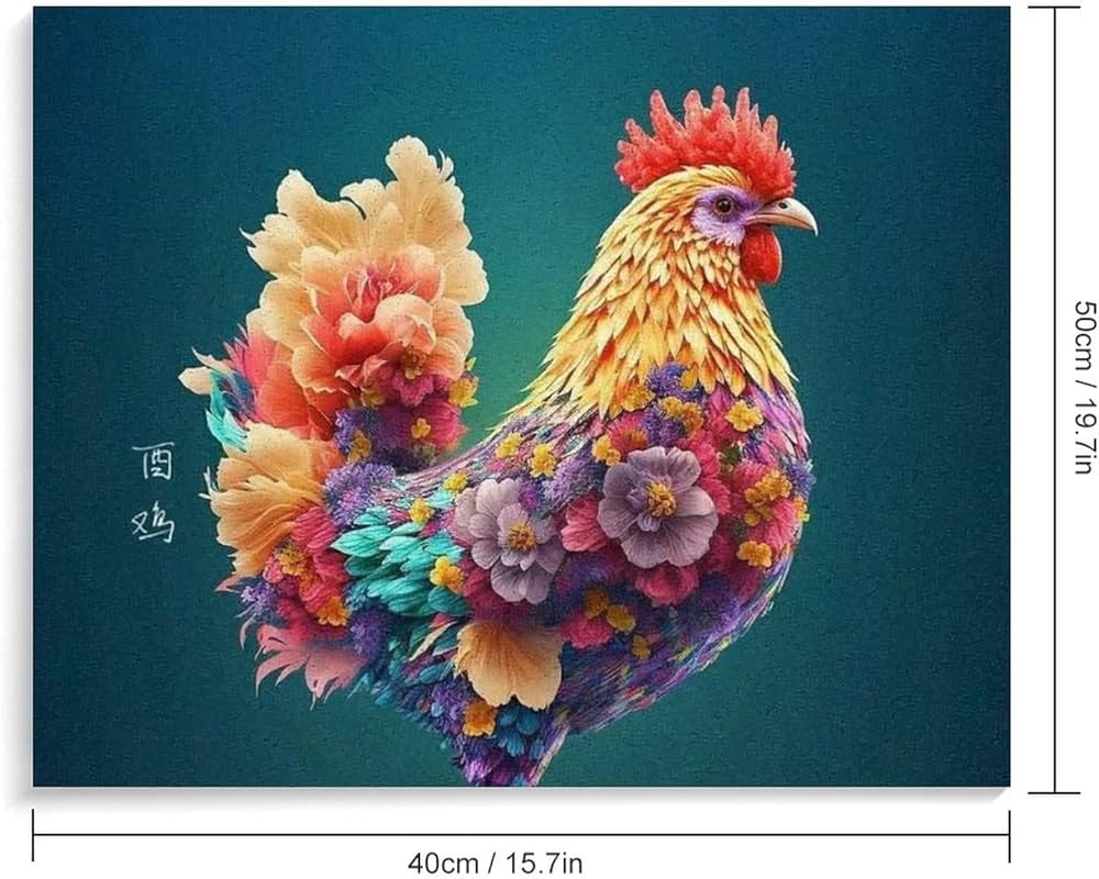 Amazon | 花で作られたカラフルな鶏 数字油絵 カラフルな動物の