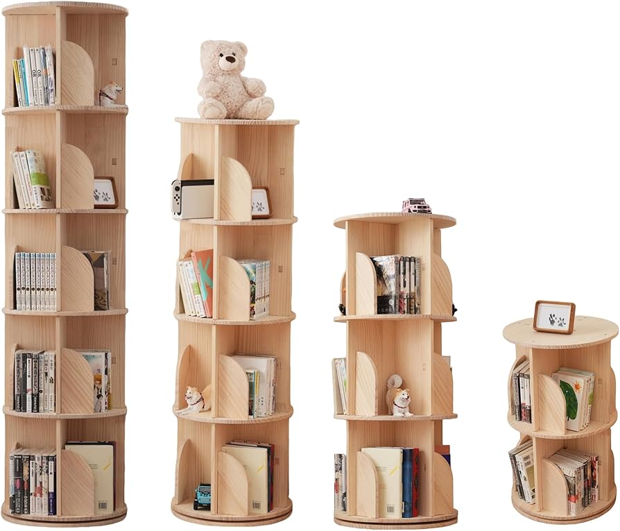 Amazon.co.jp: BEFSFW 回転式本棚 大容量 2-5段 絵本棚 子供 漫画