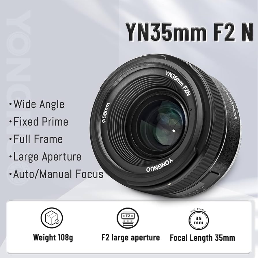 Amazon.com : YONGNUO YN35mm F2N Lens, 1:2 AF MF Wide-Angle Fixed