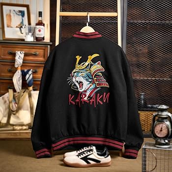 Amazon | [karaku] ジャケット メンズ「烈吼ノ幕府将軍猫」刺繍 刺繍