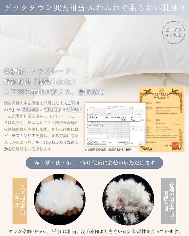Amazon｜Softime 掛け布団 人工羽毛布団 セミダブル ダックダウン90