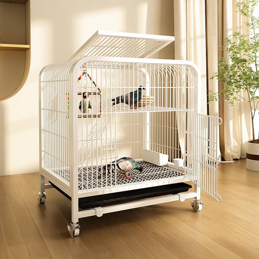 Amazon | 鳥かご 金属 大型 白色 60×45×66cm オカメ インコ 文鳥 鳩 鳥