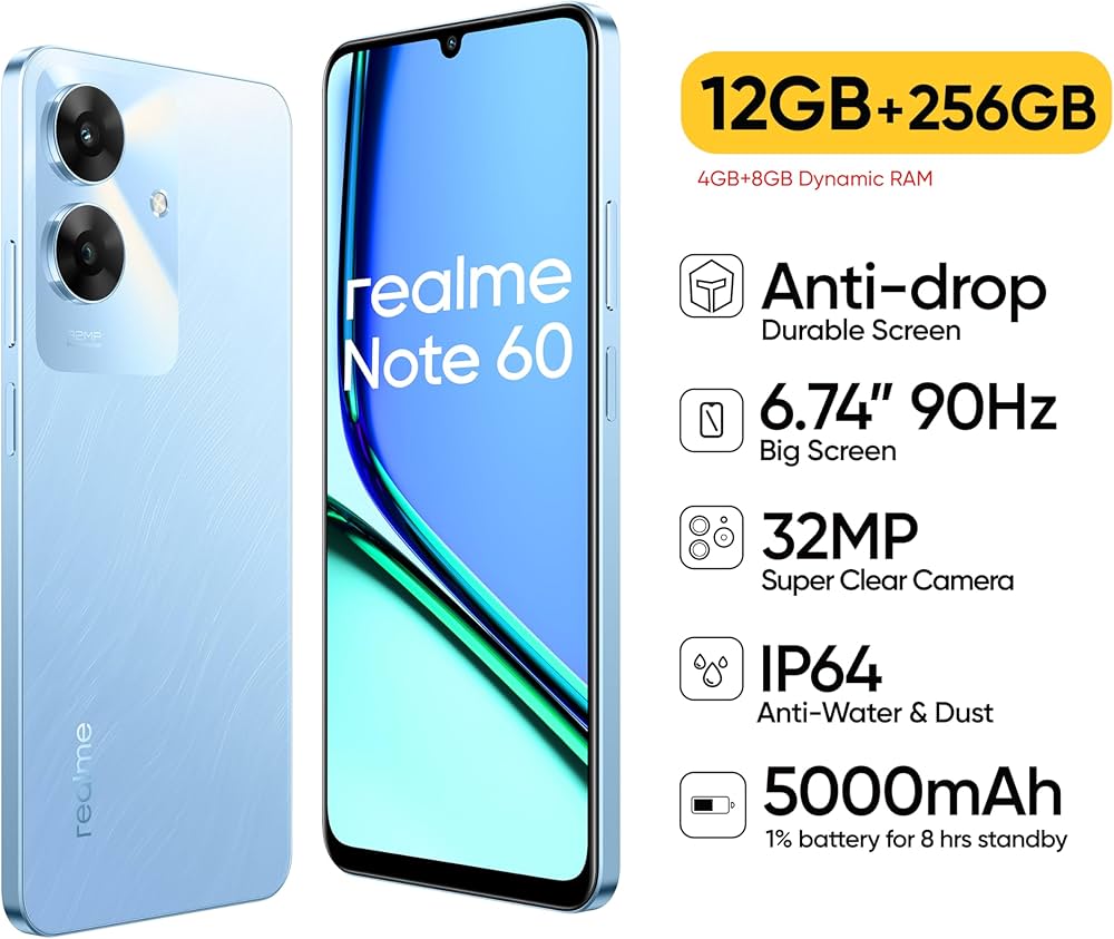 Realme Note 60 Dual SIM 4GB RAM 256GB 4G (Voyage Blue) -Middle