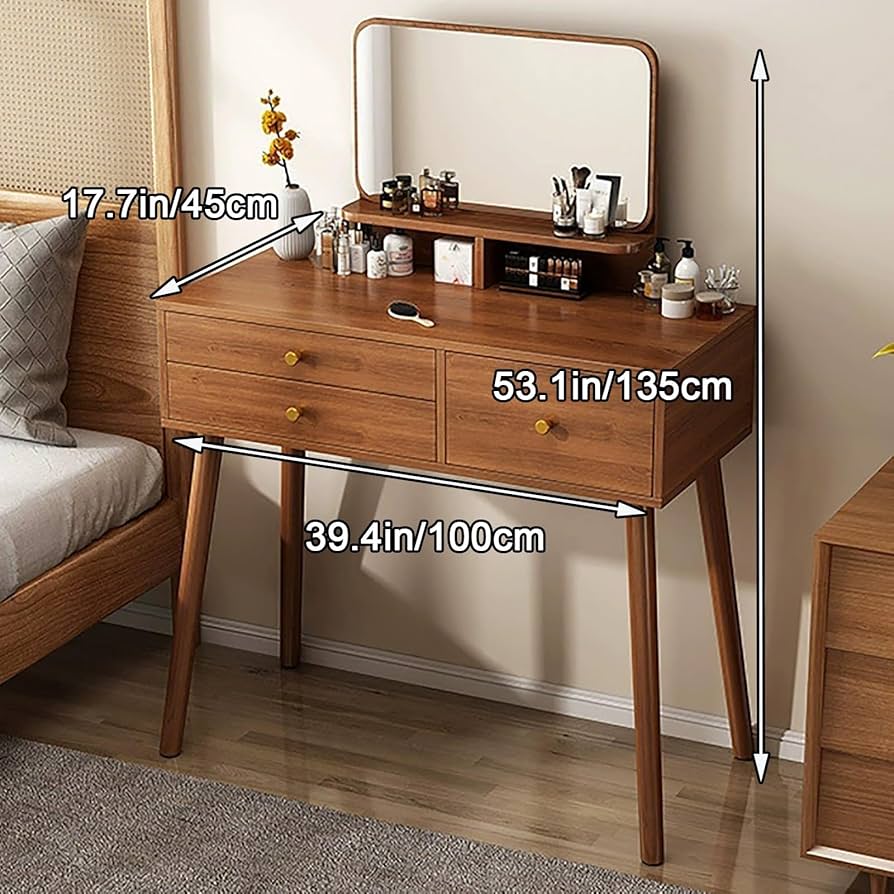 Amazon｜鏡付きドレッサー。ウォールナット色ドレッサーテーブル。収納