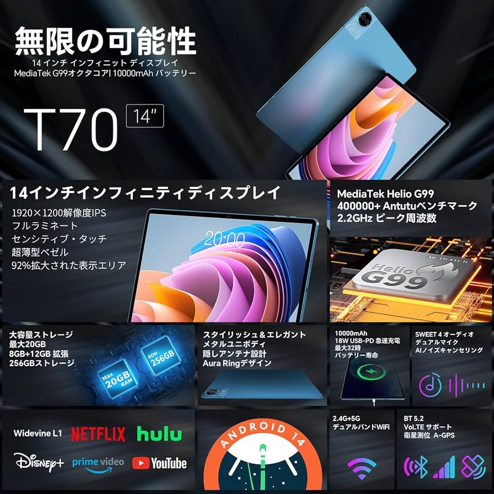 Amazon.co.jp: 【タブレット 14インチ初登場】TECLAST T70 Android 14