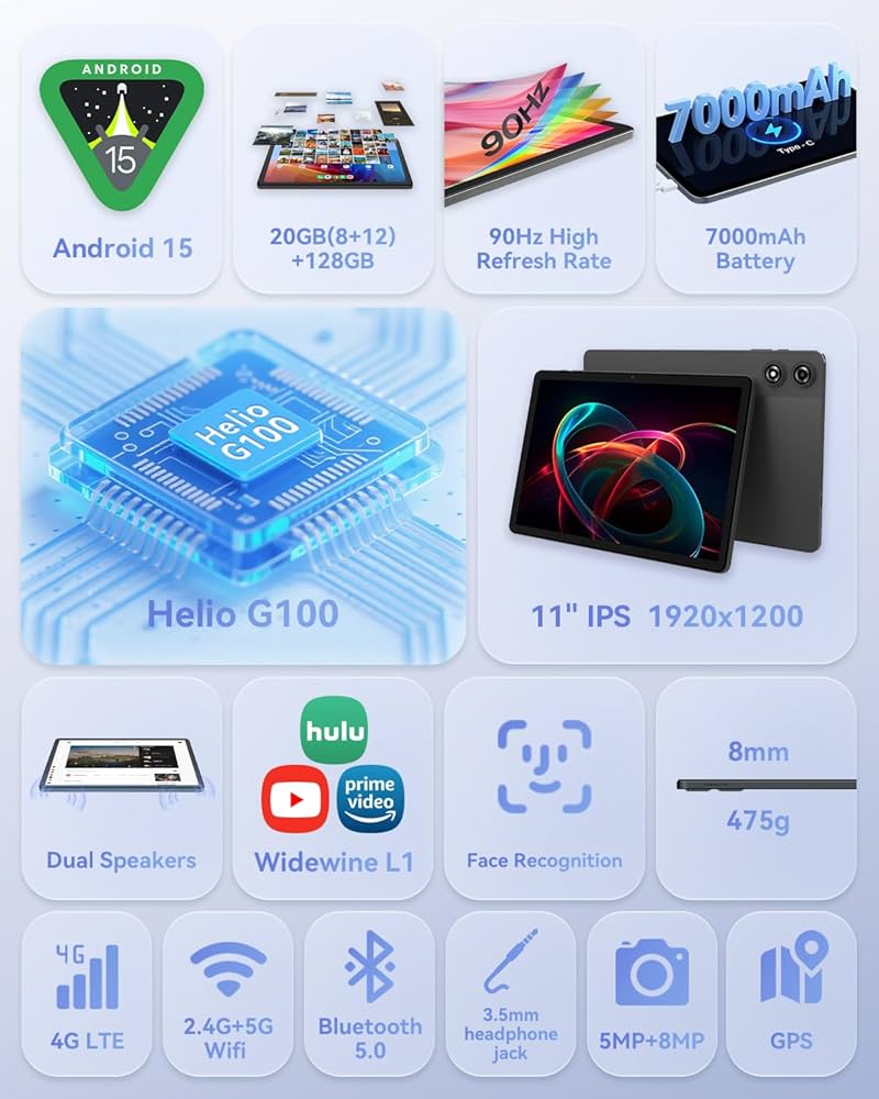 Amazon.com : BNCF 11 inch Android 15 Tablet, Helio G100 Octa-Core