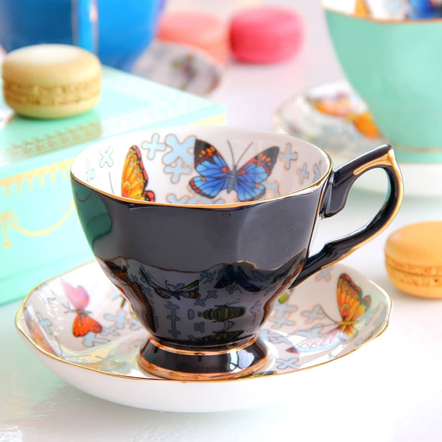 Amazon｜ボーンチャイナ 蝶柄 コーヒーカップ ティーカップ カップ