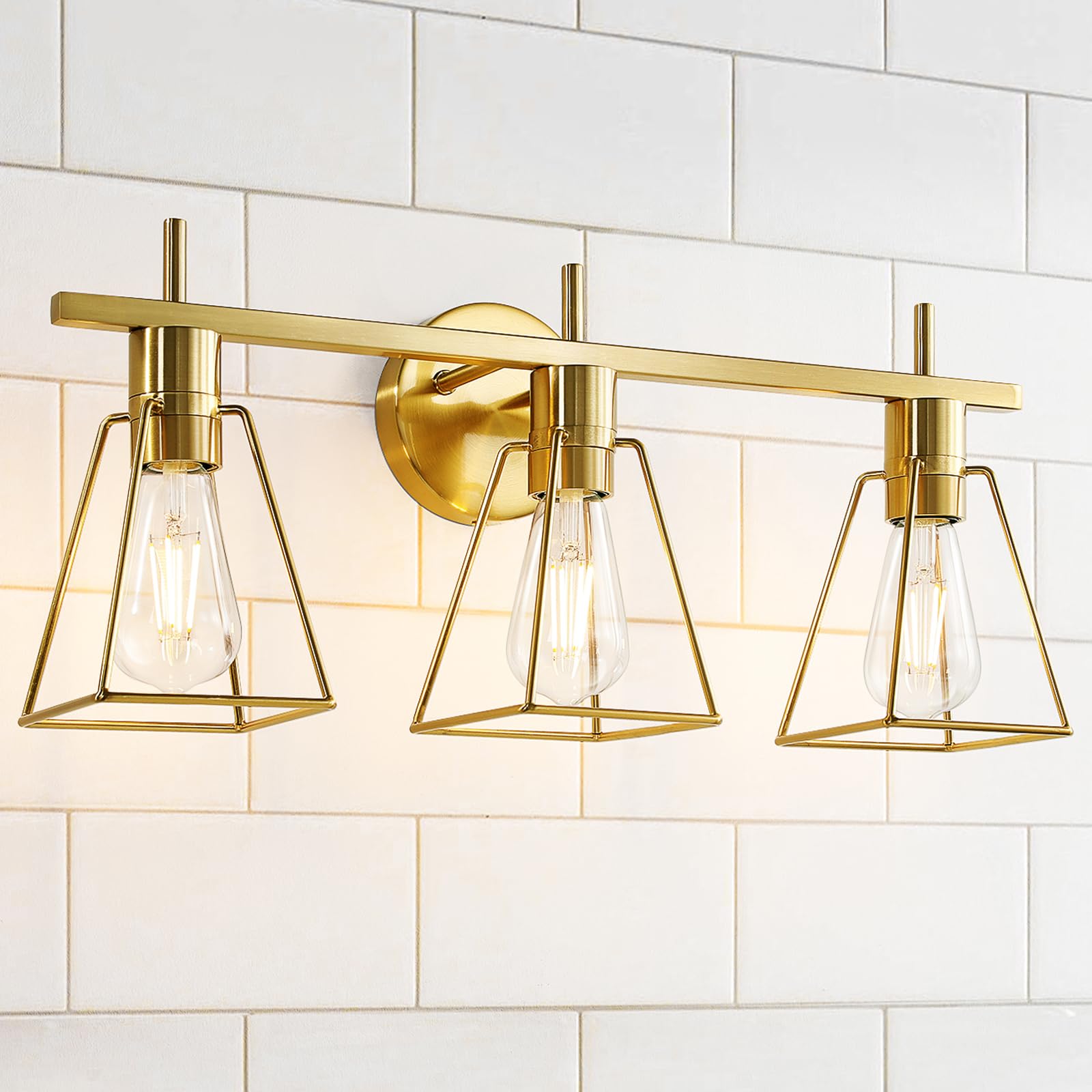 HAHZT Industrial Bathroom Vanity Lights: 3 Lights Brushed Gold