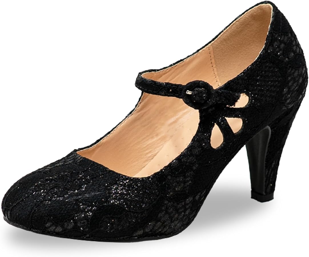 Amazon.com | Chase & Chloe Women's Round Toe Pierced Mid Heel Mary