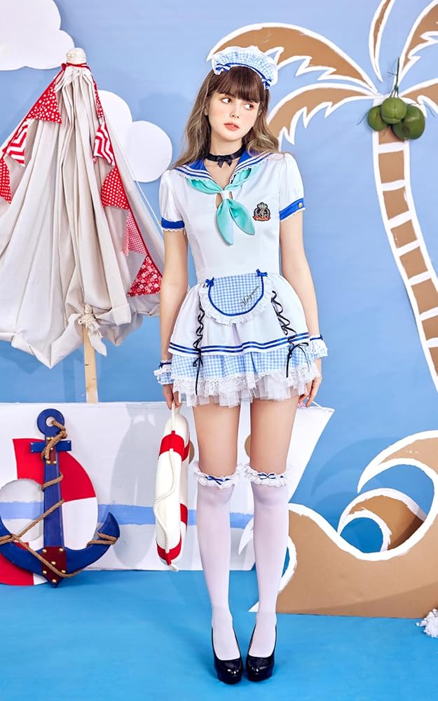 Amazon.co.jp: [Malymoon] マリン セーラー服 メイド服 ギンガム