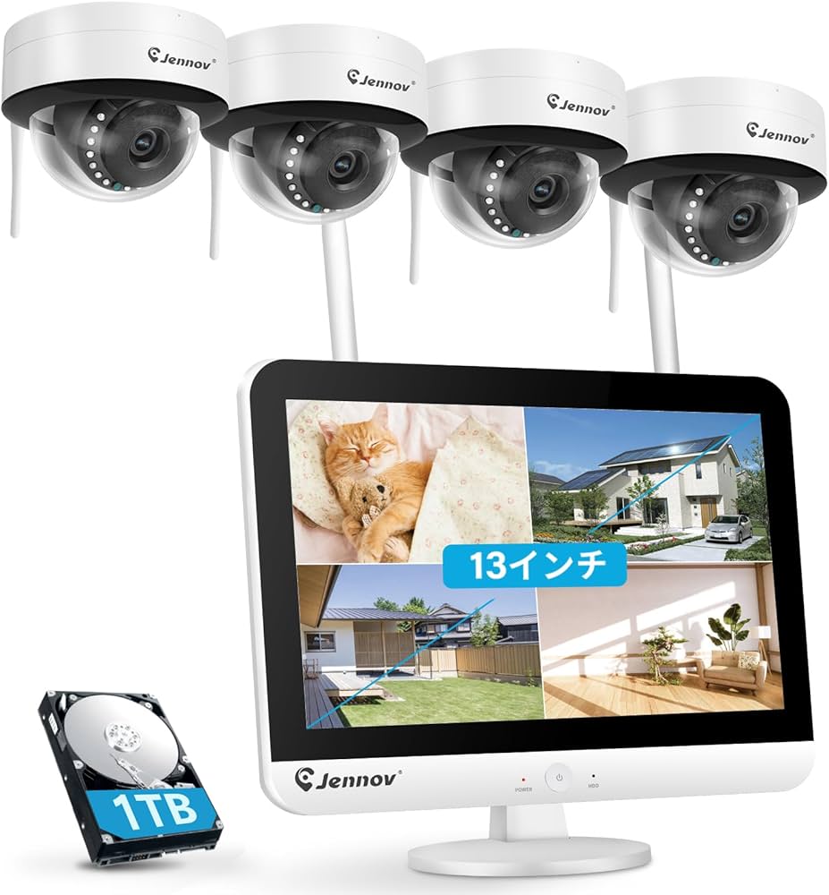 Amazon.co.jp: Jennov 防犯カメラ 屋外 モニター付き AI人体検知機能