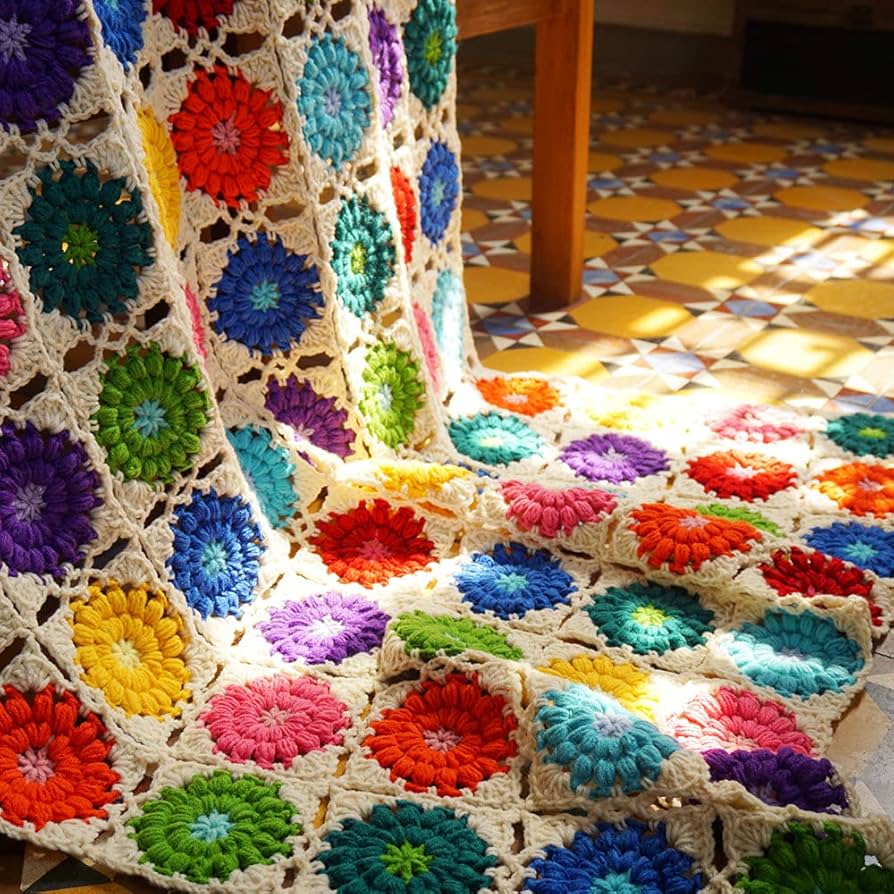 Amazon.co.jp: かぎ針編みのカラフルなレインボーブランケットかぎ針